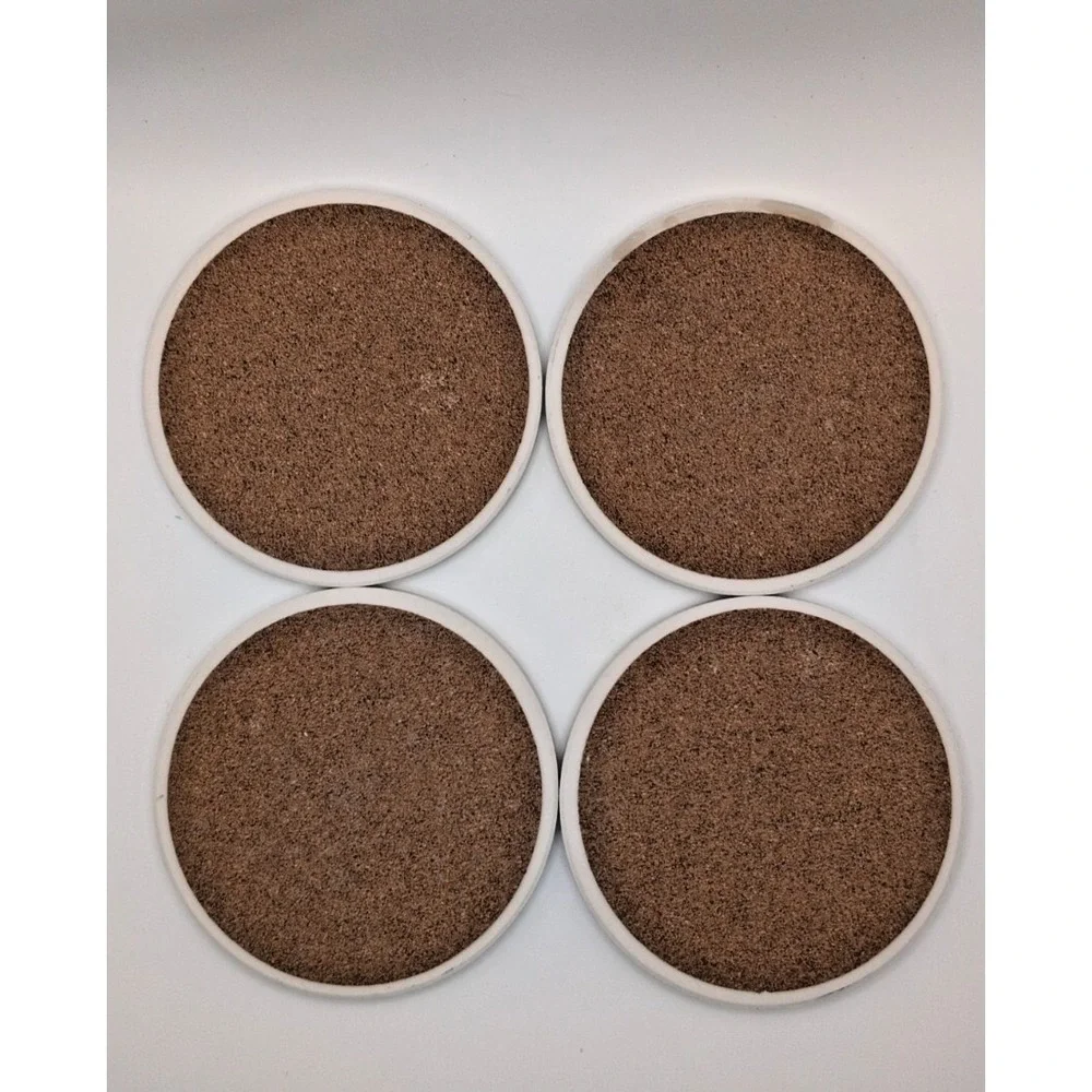 Set of 4 Abstract Coastal Marble Pattern Coasters Teal Blue Gold Cork Backing